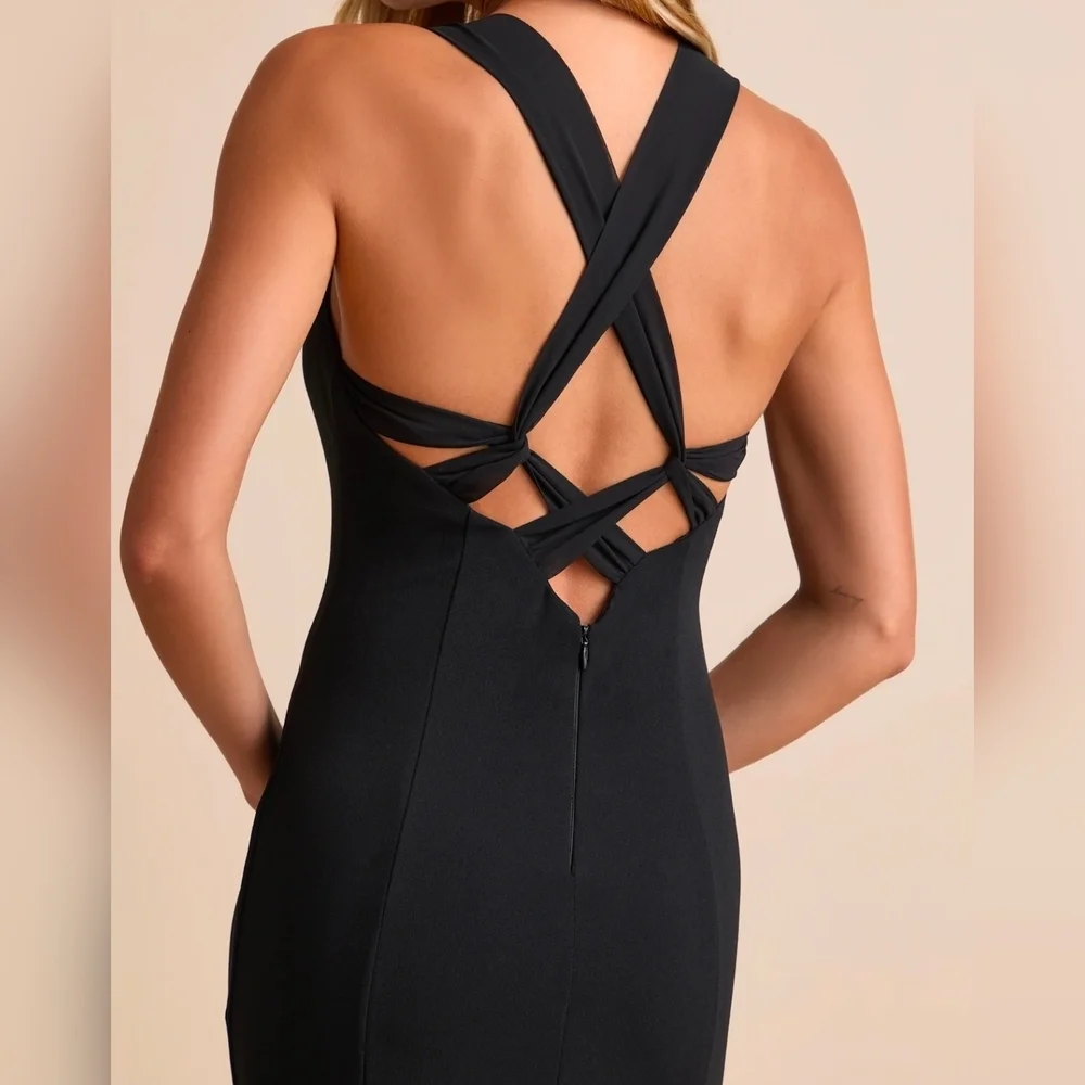 Lulus S Taline Black Strappy Mermaid Maxi Dress, Size Small